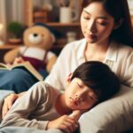 Un enfant dort paisiblement dans les bras de sa maman