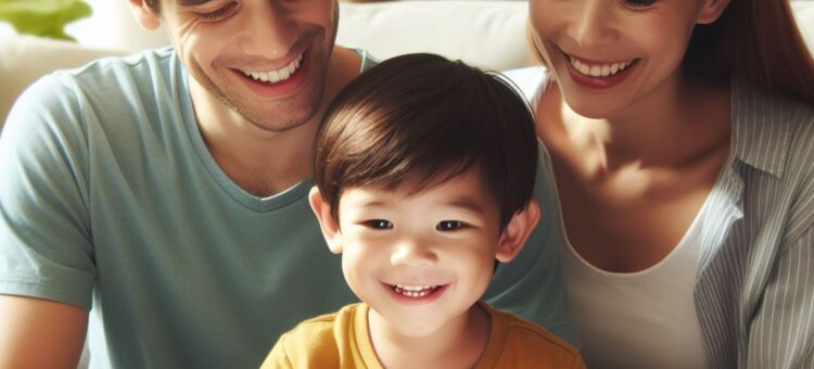 Un enfant est heureux de lire un livre avec ses parents