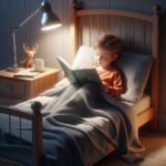 Un enfant lit une histoire paisiblement dans son lit