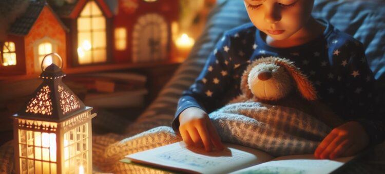 Enfant qui lit une petite histoire pour dormir