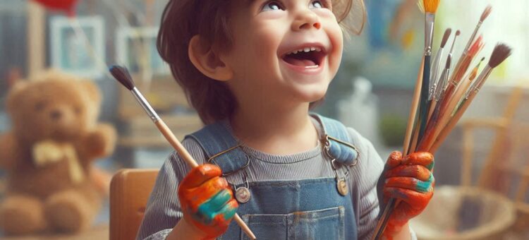 Un enfant heureux qui fait de la peinture