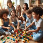 Groupe d'enfants qui jouent aux LEGO en s'amusant